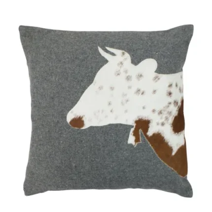 Wool Grey Pillow Cow Head