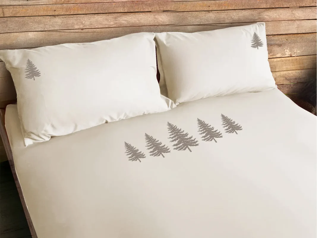 Parure copripiumino in cotone satinato con ricamo albero – Tree