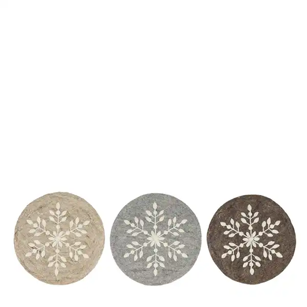 Sottopiatto rotondo in lana con decoro neve Sottopiatto in lana con fiocco di neve – 38 cm